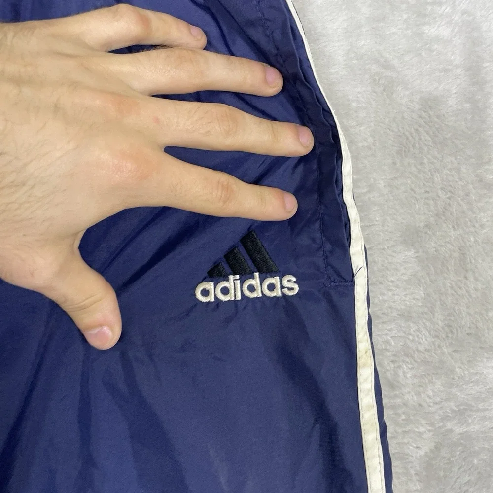 Vtg 90s Adidas Track Pants Men XL 3 Stripe Windbreaker Zip Ankle Logo Drawstring